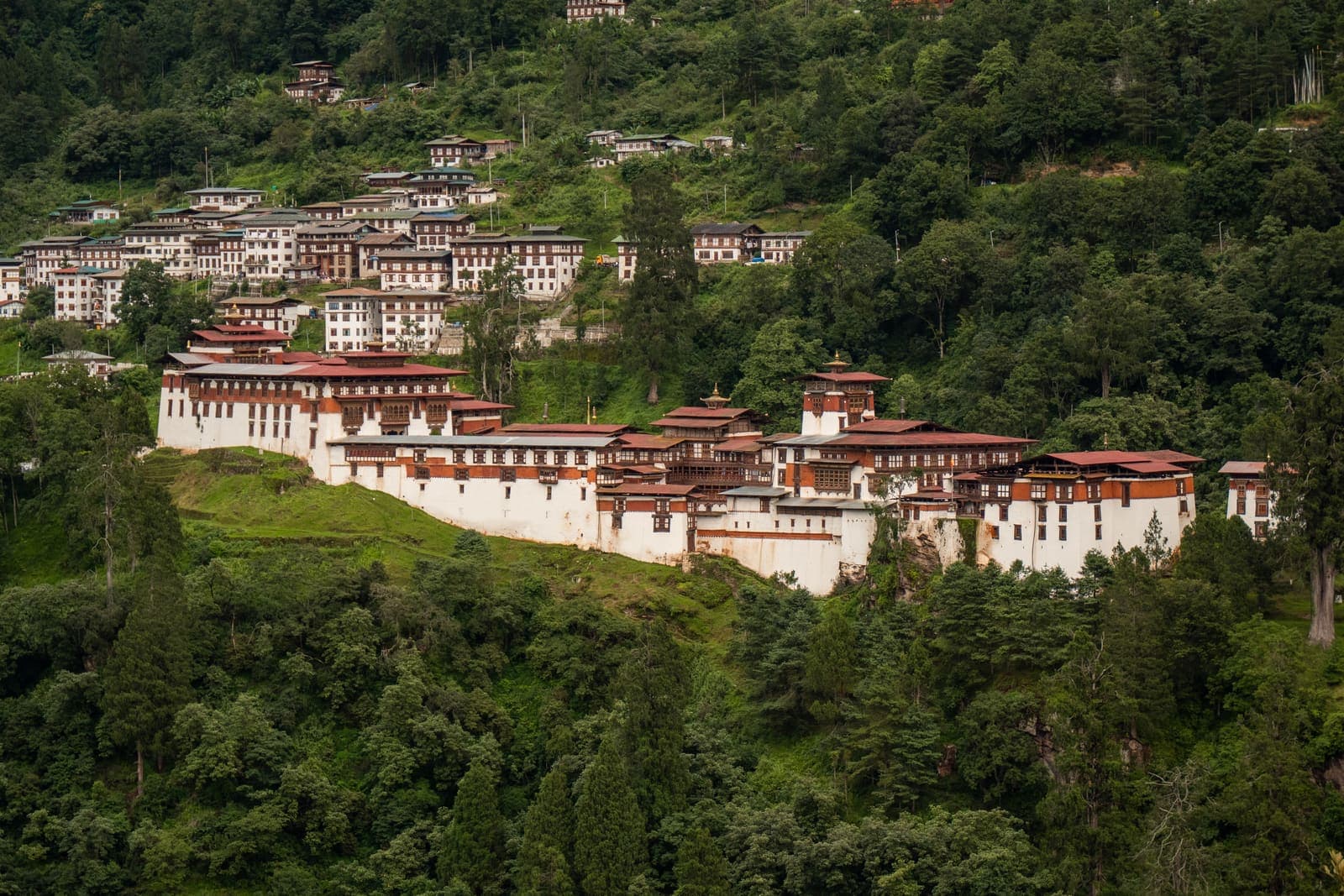Trongsa Dzong on its forested slope