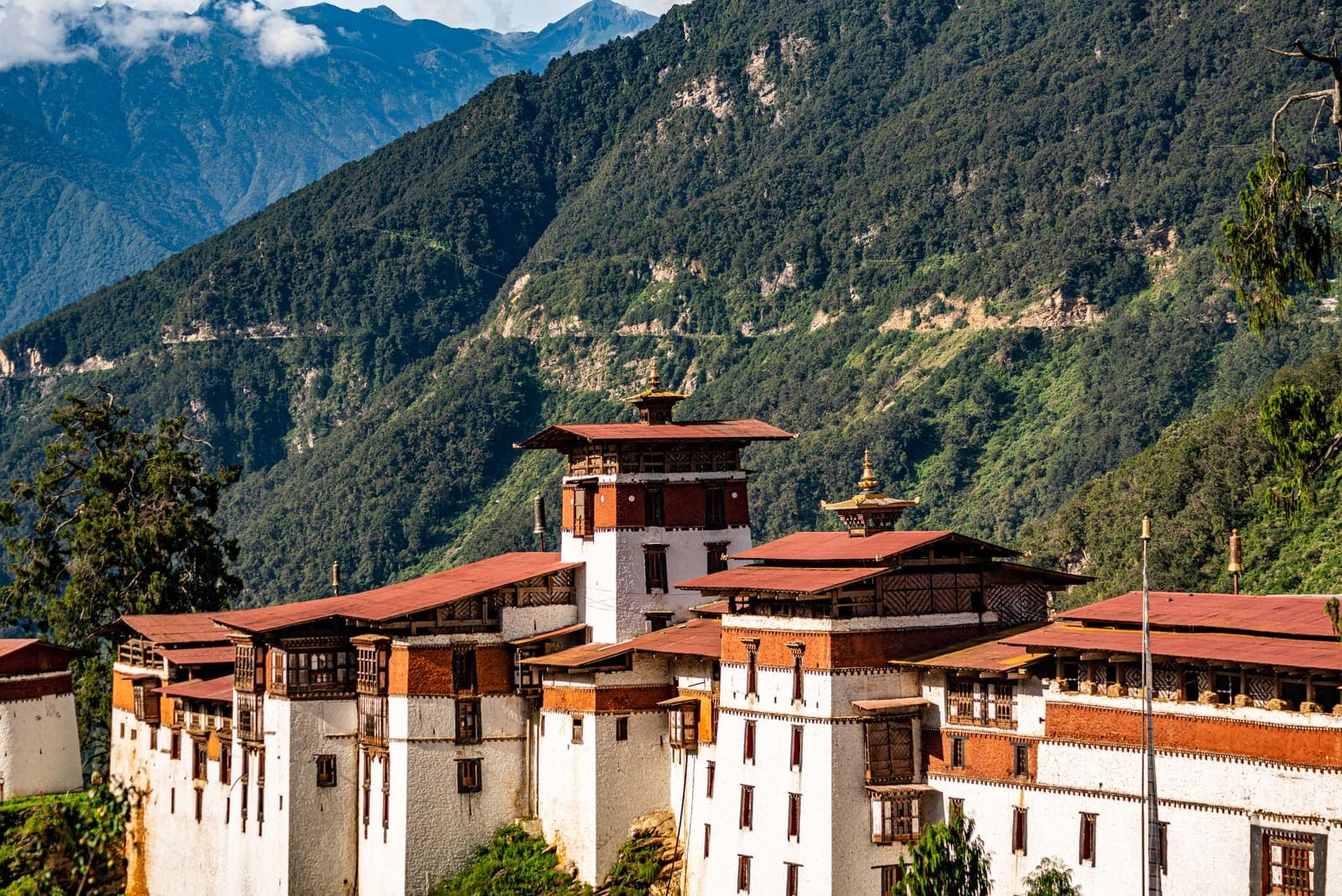 Trongsa Dzong and its towers above the valley