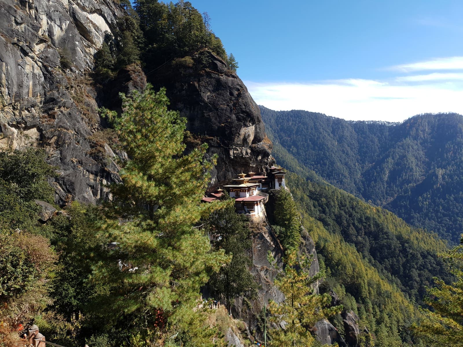 The Tiger's Nest monastery seen from the trail above Paro